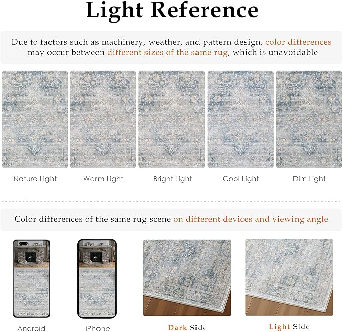 4x6 Washable Neutral Area Rug Blue Vintage Entryway Bathroom Carpet Non-Slip - Image 8