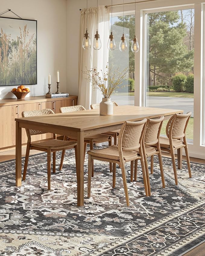 12x15 Vintage Area Rug: Washable Neutral Soft Non Slip Thin Large Floor Carpet - Image 7