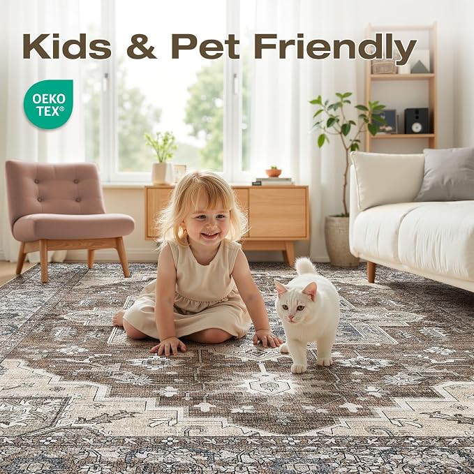 8x10 Area Rugs Living Room: Washable Vintage Rug Large Non-Slip Stain Resistant - Image 4