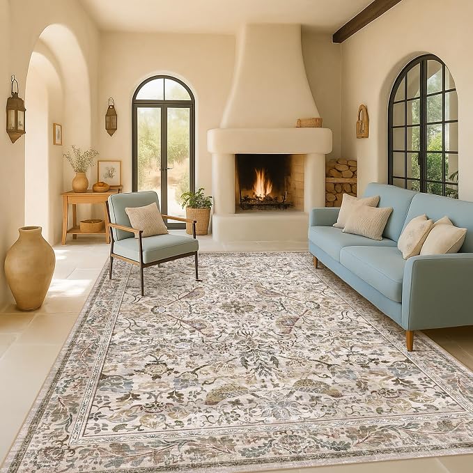 Moss 5x7 Living Room Area Rug, Vintage Washable Rug - Image 6