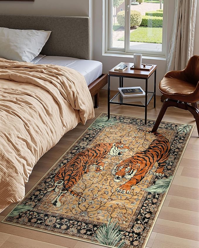 Moynesa Tiger Washable Rugs, 3x5 Entry Area Rugs, Non Slip Vintage Soft Living - Image 6
