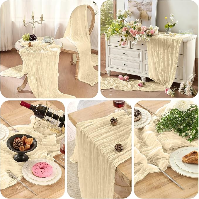 Beige Cheesecloth Table Runner 120 Inch Boho Gauze Home Decor | 10 FT Sheer - Image 7
