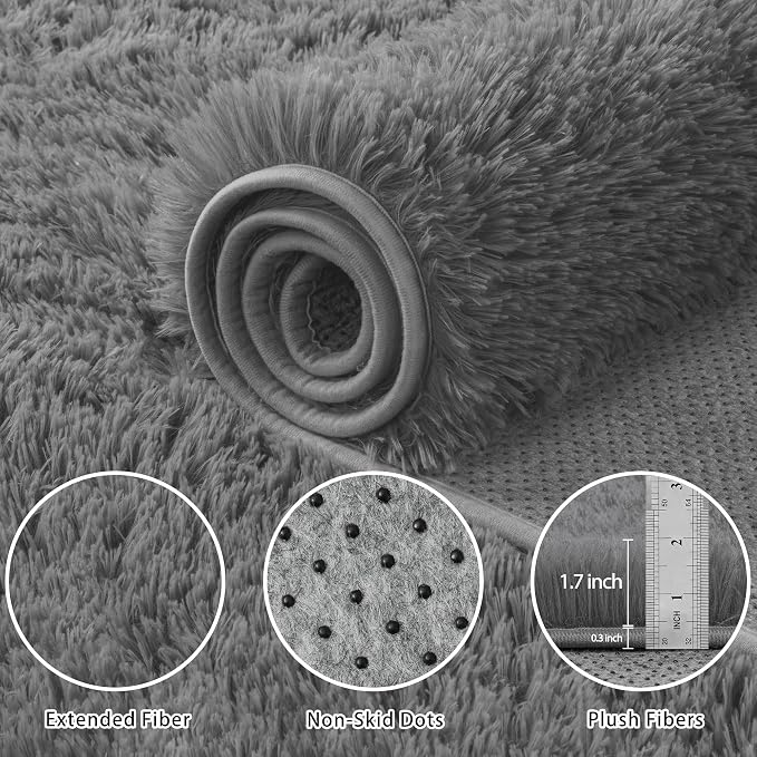 5x7 Area Rug for Living Room:Ultra Soft Fluffy Shag Dark Grey Rugs, Large Fuzzy - Image 5