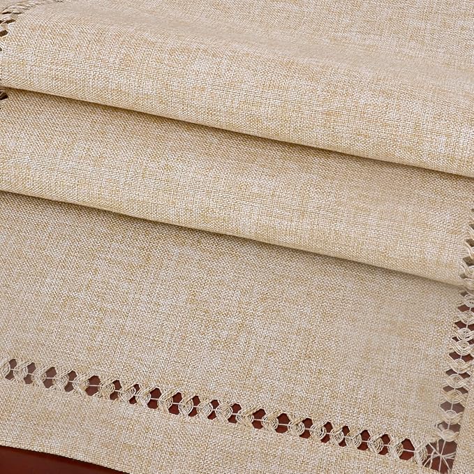 Grelucgo Large Handmade Hemstitch Beige Table Runner, Rectangular 14 by 132 Inch - Image 3