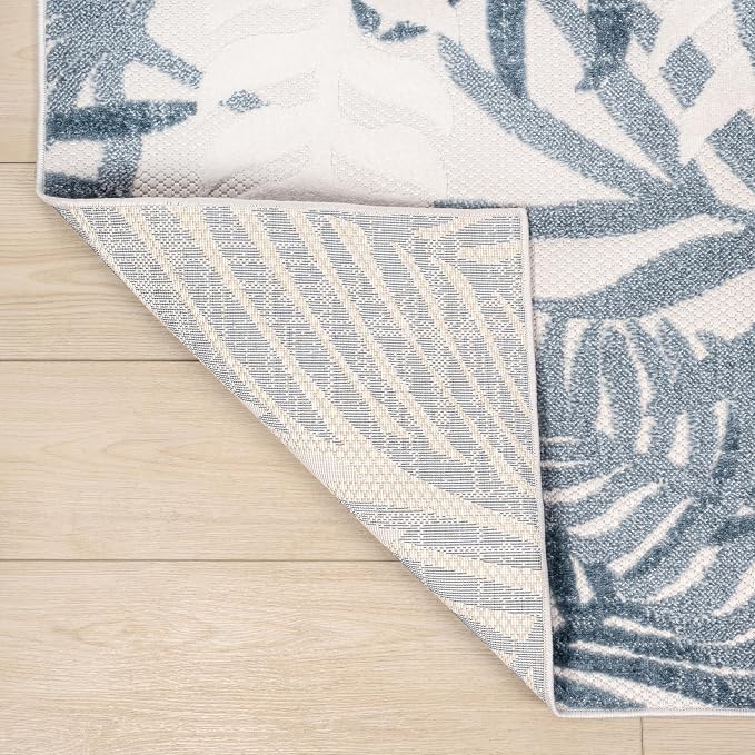 JONATHAN Y Tropics Palm Leaves Indoor Outdoor Area Rug 8X10 Cream/Dark Blue - Image 5