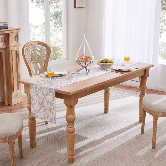 French Pastoral Farmhouse Table Runners, 13x90 Inch Purple | 100% Organic - Image 3