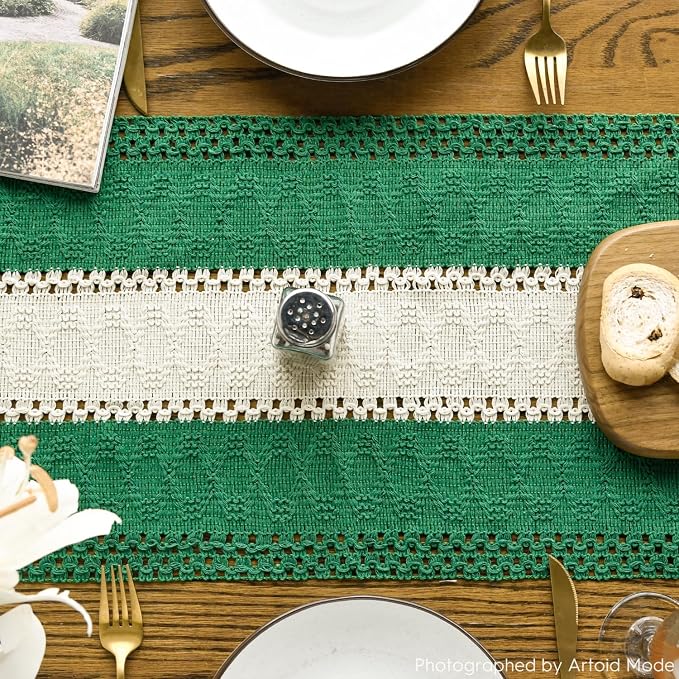Artoid Mode Emerald Green Farmhouse Woven Table Runner 12x72 Inch | Holiday - Image 3