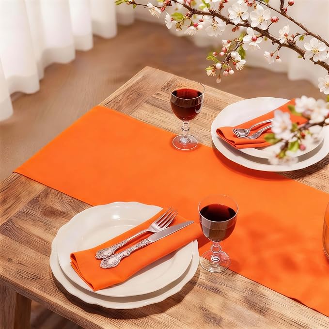 FOLINS&HOME Orange Waterproof Decorative Table Runner 36 Inches Long | 210GSM - Image 2