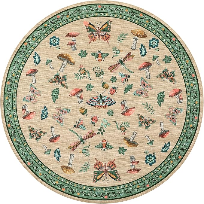 Mushroom Insect 3ft Round Rug Washable Non-Slip Soft Ultra-Thin Small Boho - Image 4