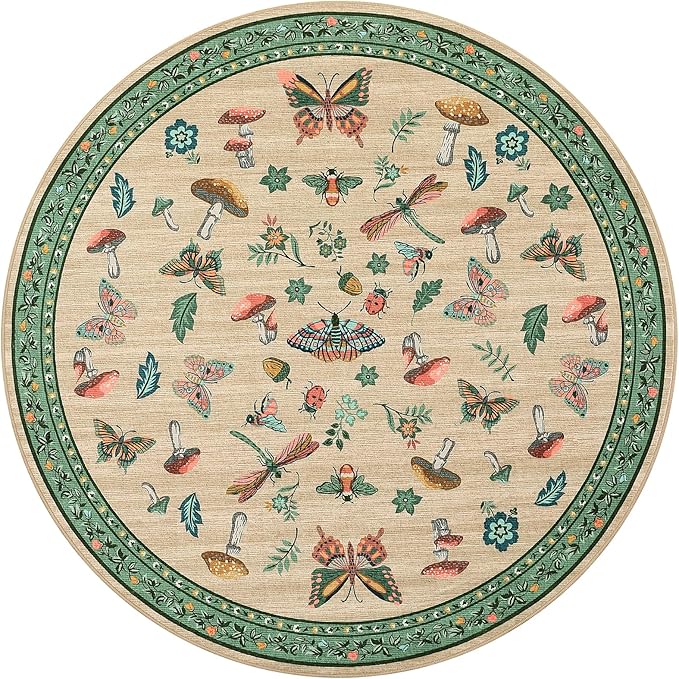 Mushroom Insect 7ft Round Rug Washable Non-Slip Soft Ultra-Thin Large Boho - Image 3