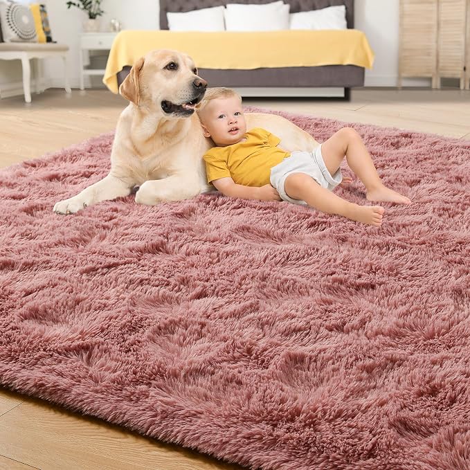 Tepook Blush Pink Area Rugs for Living Room Girls Bedroom, 6x9 Fluffy Shaggy - Image 4