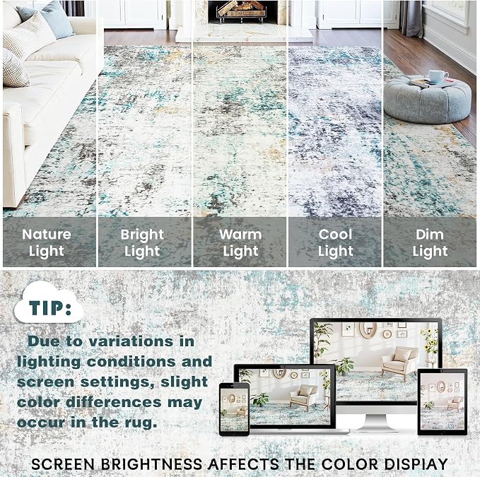 Area Rugs 9x12 Living Room: Large Soft Washable Rug Modern Abstract Anti-Skid - Image 9