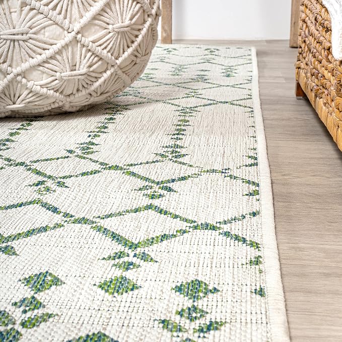 JONATHAN Y Moroccan Geometric Indoor Outdoor Runner Rug 2X8 Green/Ivory - Image 6