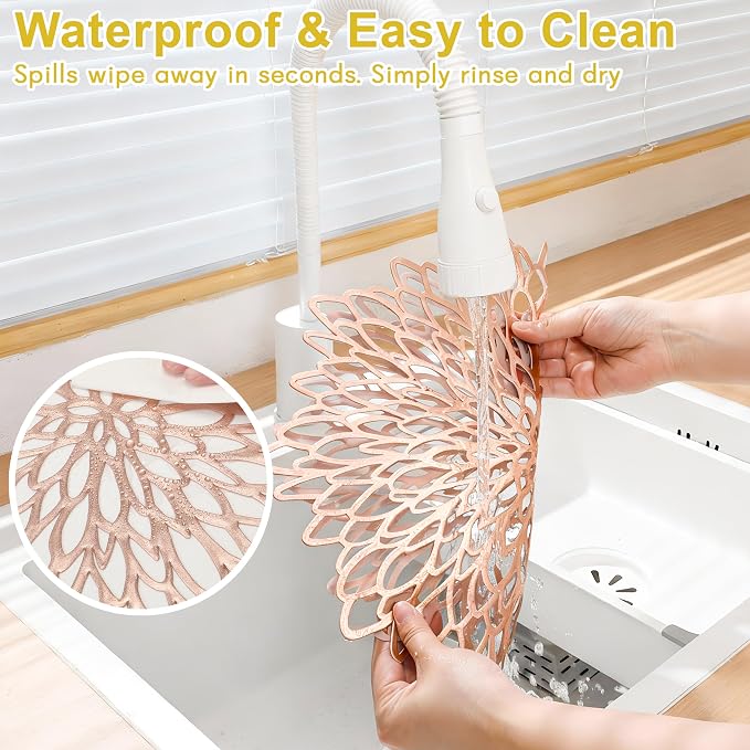 Set of 18 Round Placemats Rose Gold, Heat-Resistant PVC Table Mats - Image 3