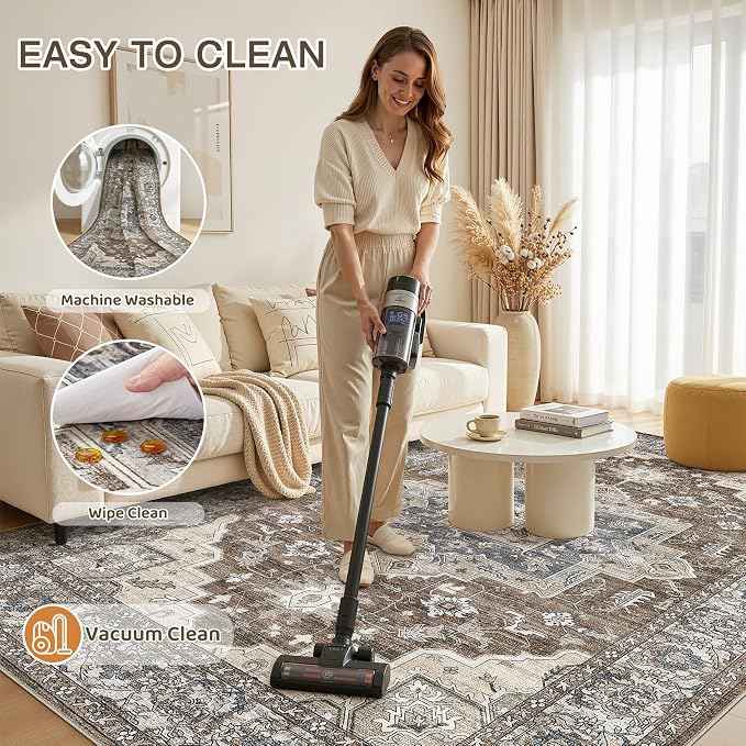 5x7 Area Rugs Living Room: Washable Vintage Rug Large Non-Slip Stain Resistant - Image 3