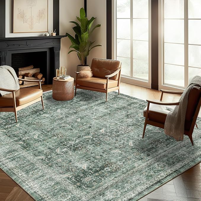 CHAMPLANT Washable Area Rug 8'x10' Retro Boho Design Non-Shedding Non-Slip Easy - Image 2