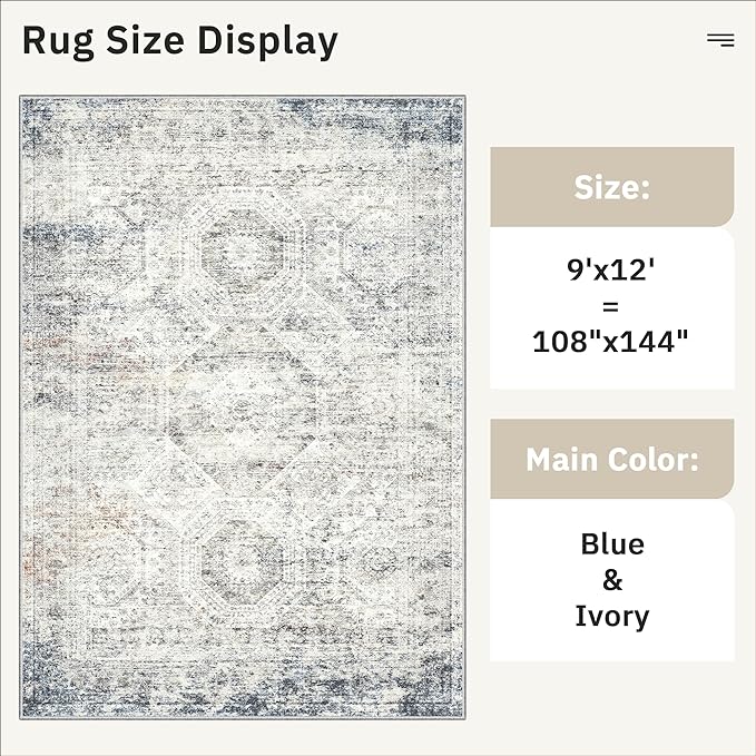 Soalmost 9x12 Area Rugs for Living Room, Non Slip Machine Washable Vintage Rugs - Image 5