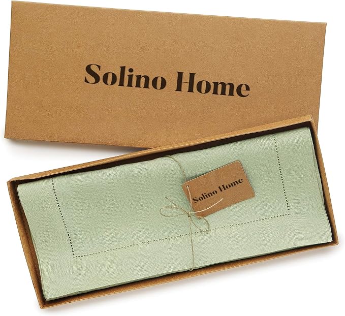 Solino Home 100% Pure Linen Table Runner Sage Green Hemstitch, 14 x 132 in | - Image 5
