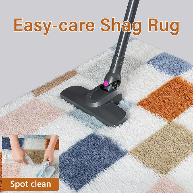 PureCozy Checkered Rug 5x5 for Living Room, Modern Rainbow Shag Super Soft - Image 5
