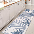 JONATHAN Y Tropics Palm Leaves Indoor Outdoor Runner Rug 2X8 Cream/Dark Blue by JONATHANY