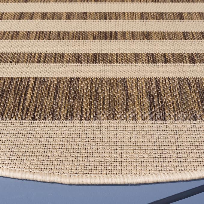SAFAVIEH Courtyard Collection 4' Round Brown/Bone CY6062 Stripe Indoor/ Outdoor - Image 4