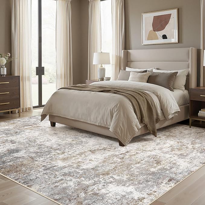 UERMEI Square Area Rugs : Washable 10x10 Neutral Modern Abstract Carpet - Image 3