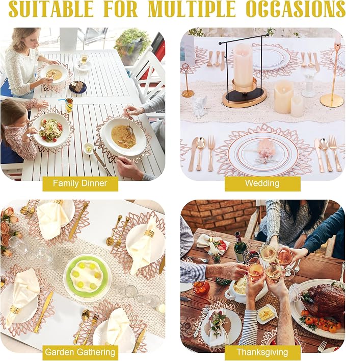 Set of 8 Round Placemats Rose Gold, Heat-Resistant PVC Table Mats - Image 6