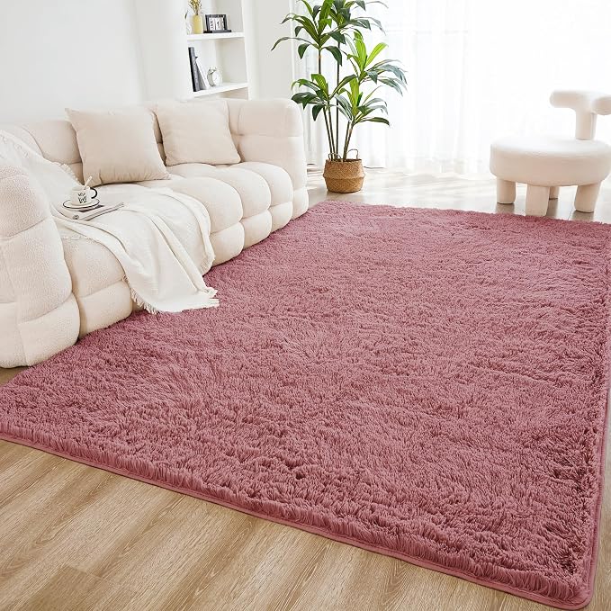 Litanika 5x8 Shag Area Rug for Living Room Bedroom, Pea Pink High Pile Ultra by Litanika