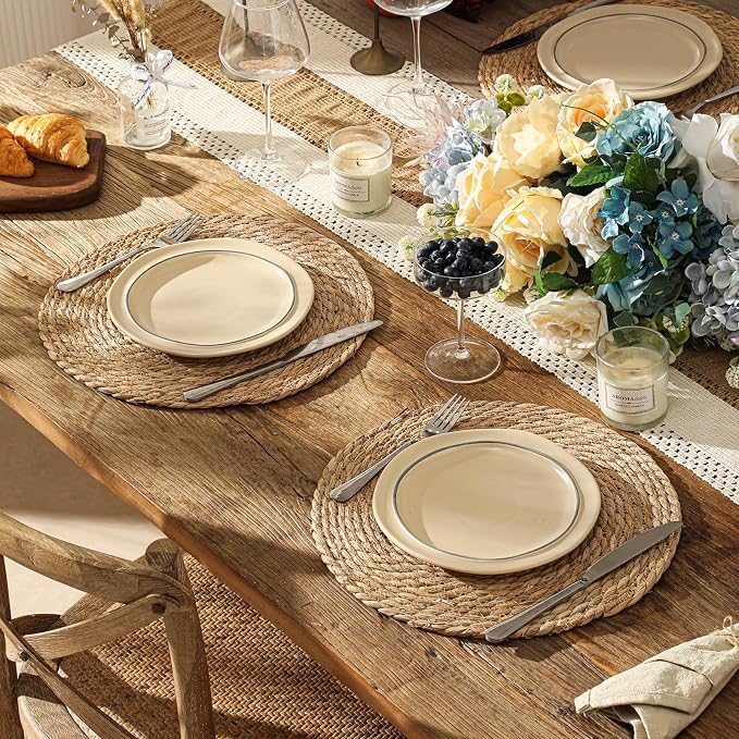 13.8'' Round Woven Placemats Set of 6, Boho Wicker Chargers, Terrekraft | - Image 4