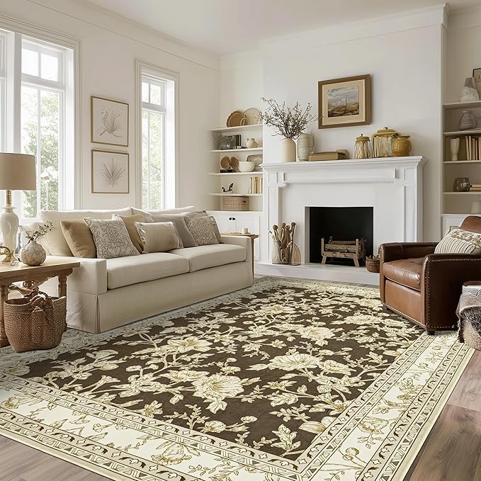 Brown Floral Area Rugs 6x9 Living Room, Vintage Modern Farmhouse Boho Indoor - Image 7