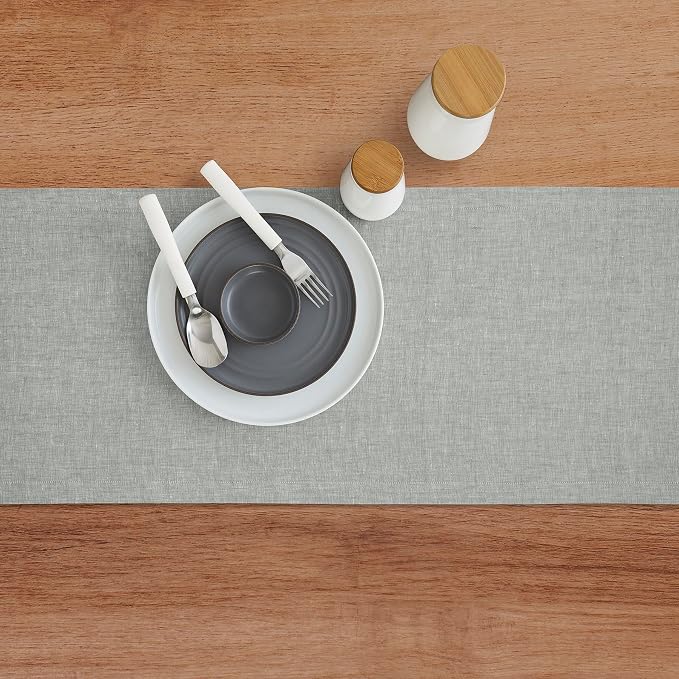 Solino Home 100% Pure Linen Table Runner Chambray Grey, Athena 14 x 36 in | - Image 4