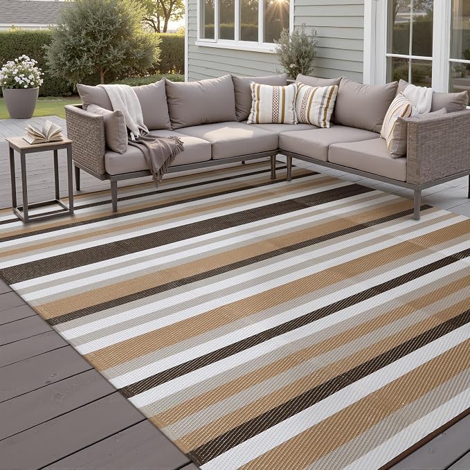 HUGEAR Outdoor Waterproof Rug 8'x10' Plastic Straw Rugs Washable Reversible by HUGEAR