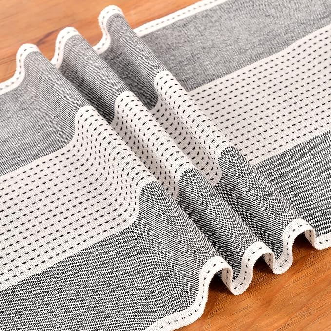 Wracra Linen Table Runner, Stripe Table Runners 72 Inches Long Black | Delicate - Image 2