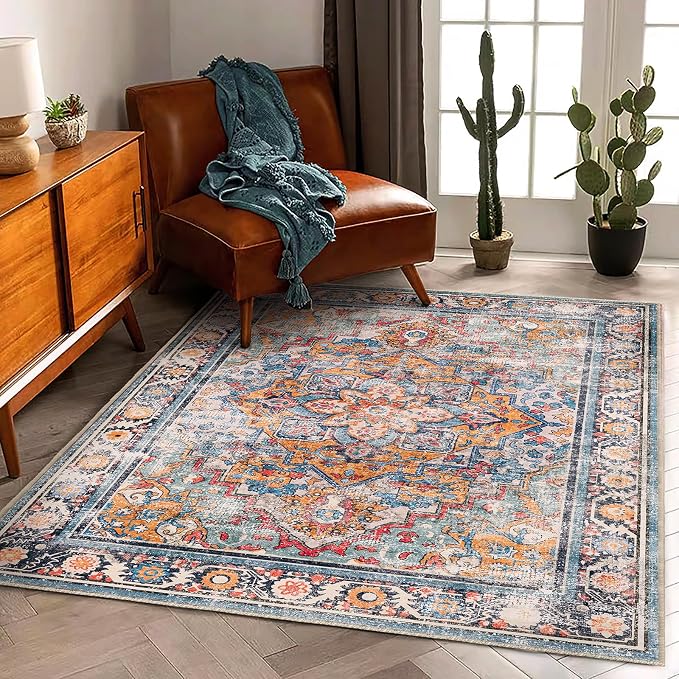CHAMPLANT 6'x9' Washable Vintage Area Rug Boho Chic Medallion Distressed Design - Image 3