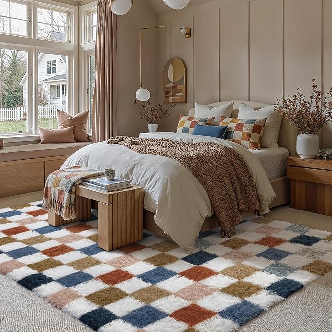 PureCozy Checkered Rug 6x9 for Living Room, Modern Rainbown Shag Rug Washable - Image 5