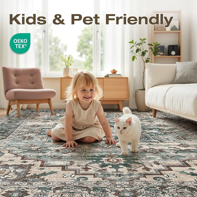 6x9 Area Rugs Living Room: Washable Vintage Rug Large Non-Slip Stain Resistant - Image 3