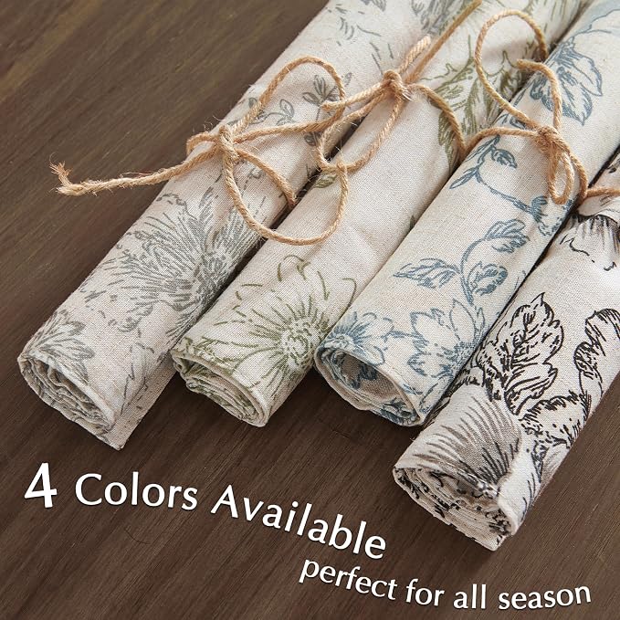 JINCHAN Alice Linen Floral Placemats Set of 4 Farmhouse 13x19 Inch Green | - Image 7