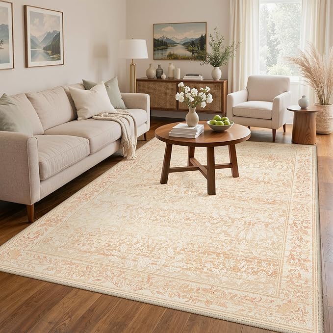 GENIMO 6x9 Washable Area Rug, Non-Slip Vintage Boho Floral Carpet, Soft by GENIMO