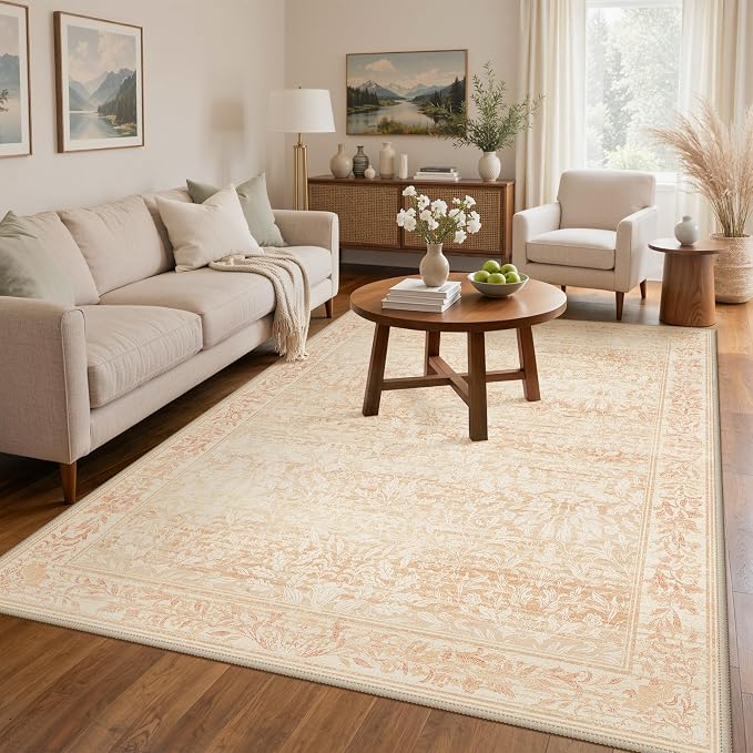GENIMO 5x7 Floral Area Rug for Living Room, Vintage Boho Non-Slip Carpet by GENIMO