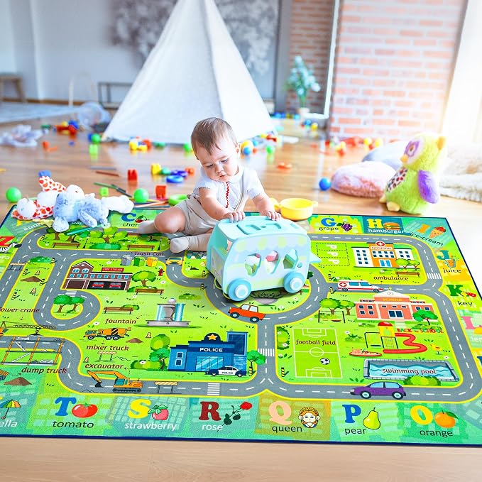 Chicrug 4x6 Car Road Area Rug for Kids Playroom Bedroom, Non Slip Low Pile - Image 3