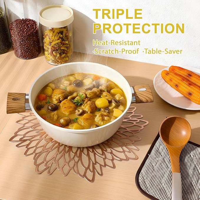 Set of 8 Round Placemats Rose Gold, Heat-Resistant PVC Table Mats - Image 7