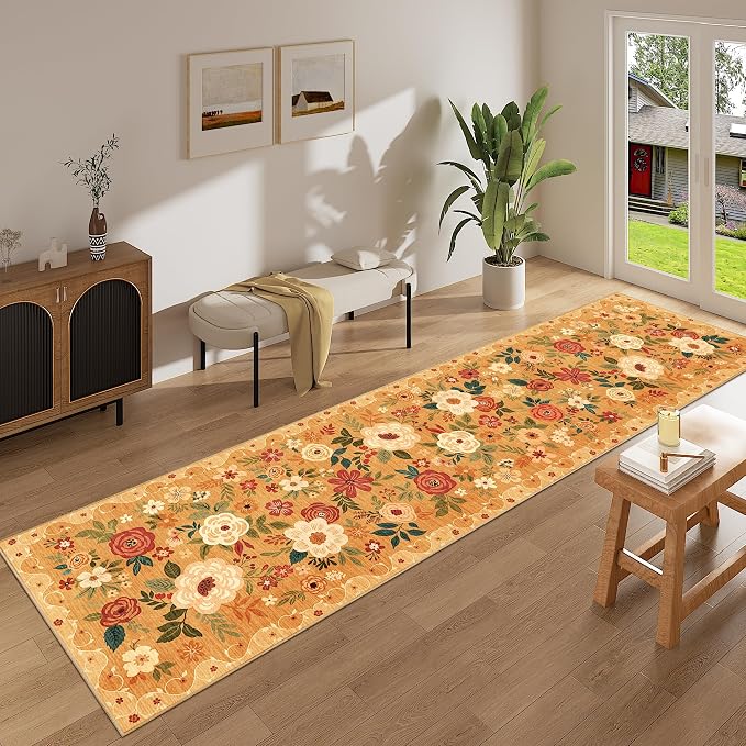 DUKINO 2.6x12 Kitchen Runner Rug, Lightweight Floral Washable Rug - Image 6
