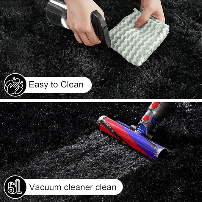Black Rugs for Bedroom, 2x3 Fluffy Area Rugs for Living Room, Small Fuzzy Shag - Image 4