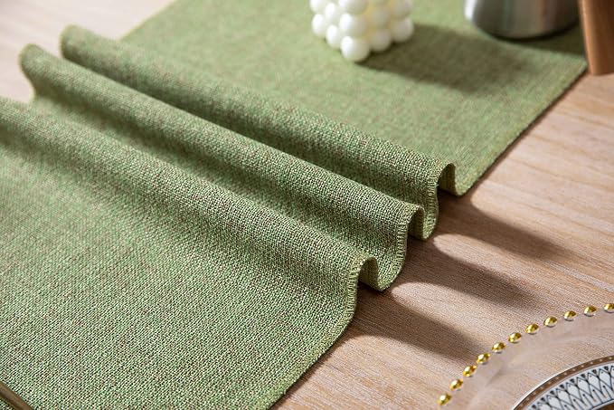 Green Table Runners 60 Inches Long, Burlap Linen Style Rustic Farmhouse Table - Image 5
