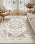 5x7 Vintage Area Rug: Washable Neutral Soft Non Slip Thin Large Floor Carpet by MICGEEK