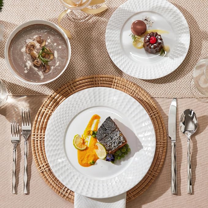 12Pc Rhombus Edge White Bone China Set, Service - Image 3
