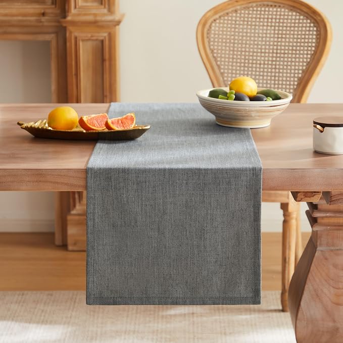 Rustic Cotton Linen Table Runner, 13x108 Inches Dark Grey | Farmhouse Style - Image 4