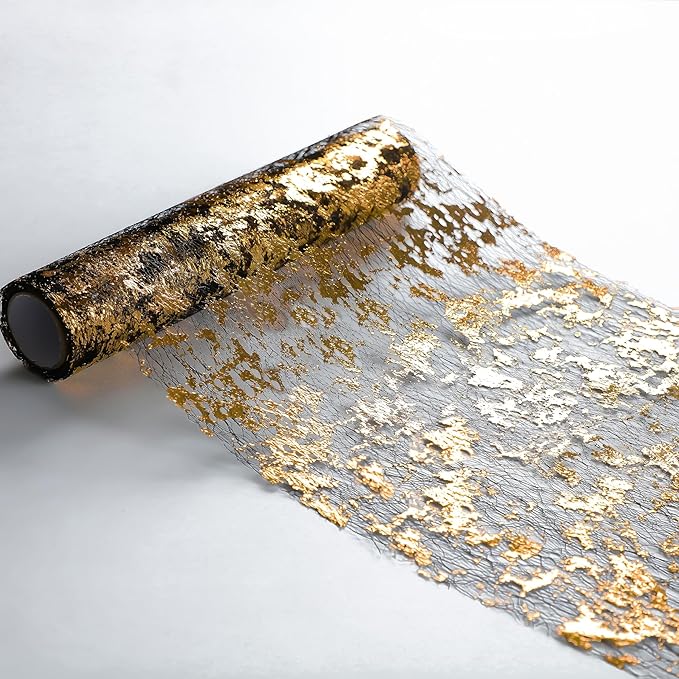 Snowkingdom Black and Gold Table Runner 100 Feet Glitter Golden Metallic Table - Image 2