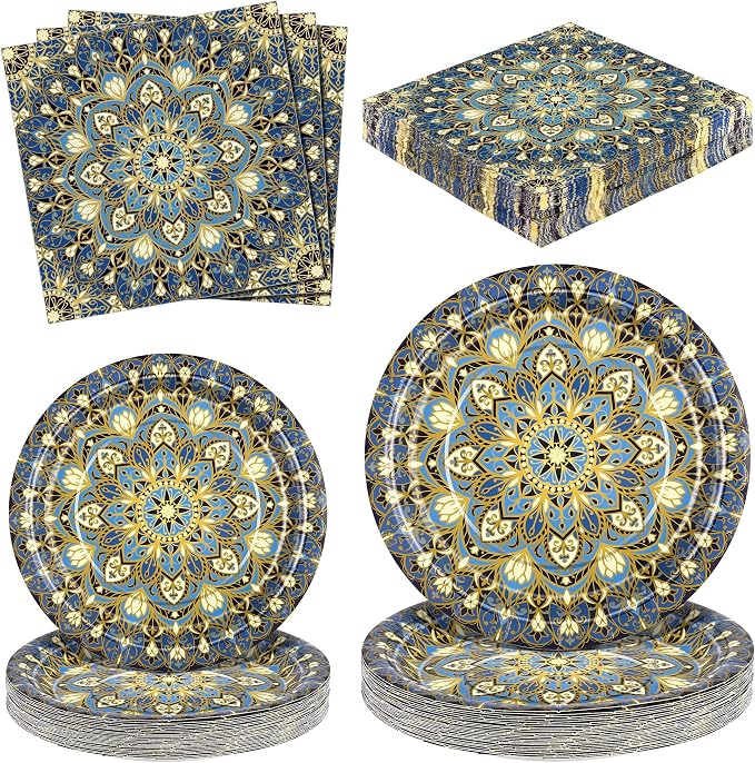 Kochorie 100 Pieces Bohemian Style Paper Plates and Napkins Set Vintage by Kochorie