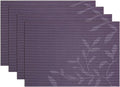 SHACOS Woven Vinyl Placemats Set of 4 Purple Leaf Pattern Place Mats Wipe Clean by SHACOS